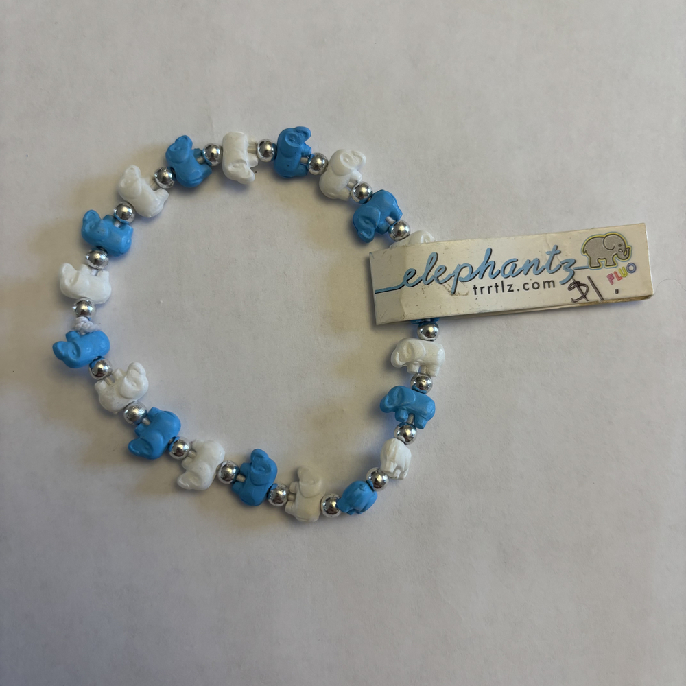 Trrtlz Elephantz Blue & White Beaded Stretch Bracelet NWT